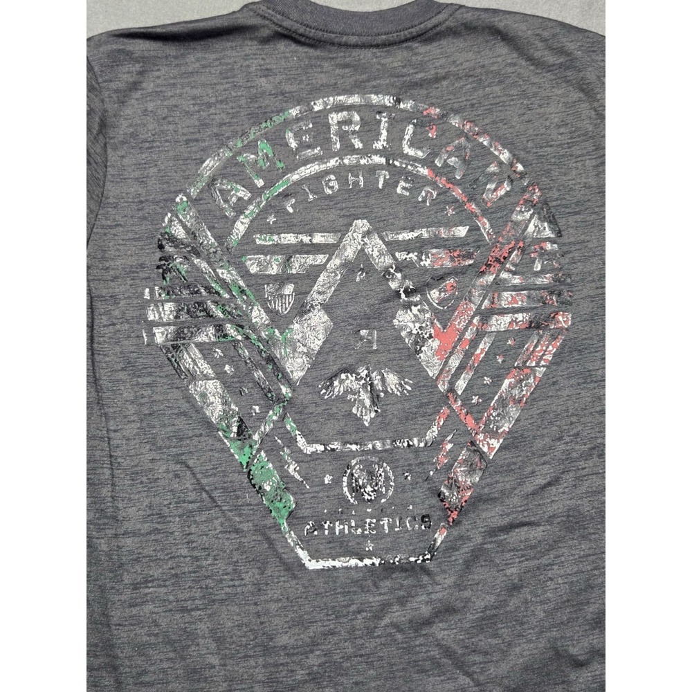 American Fighter Youth Kids Medium T-Shirt Black Dip Dye Puff Print Tee‎ - Picture 5 of 7